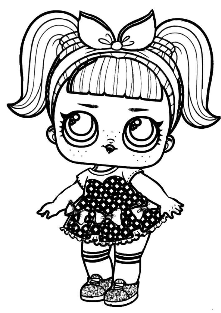 Coloring page A girl with a beautiful hairstyle and dress Print